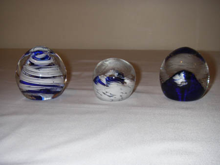 Trio of Blue Paperweights